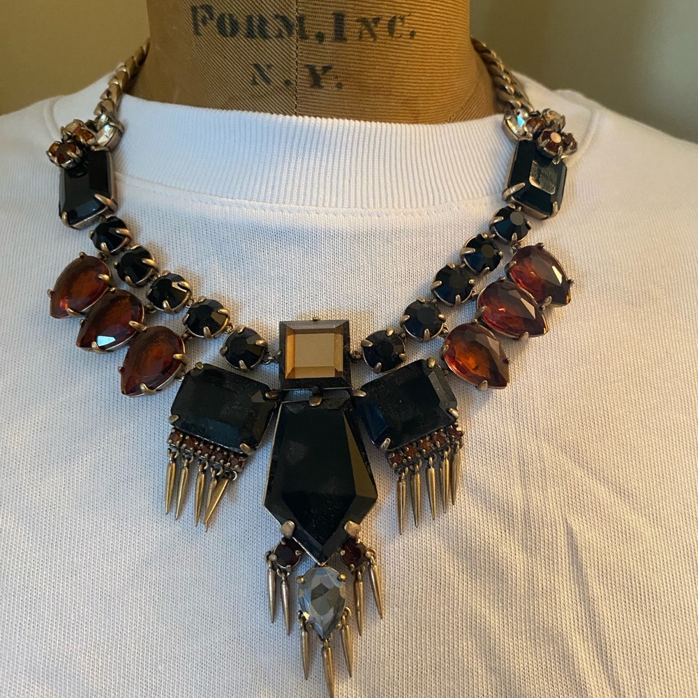 J Crew gold chain with stones statement necklace